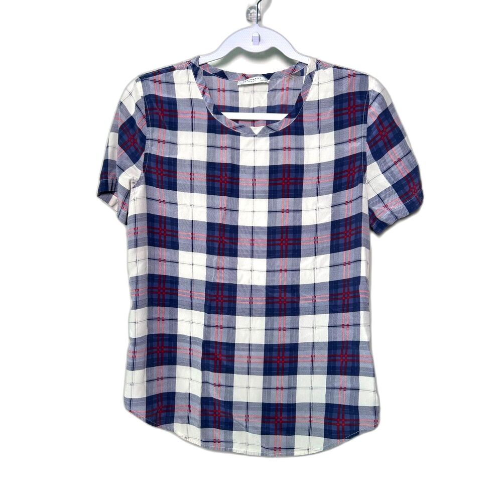 Equipment Riley 100% Silk Plaid Top Round Hem XS Preppy Academia